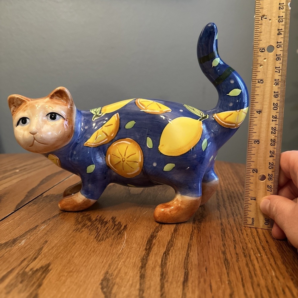 Vintage Ganz Bella Casa Ceramic Cat Lemons Rare - Picture 2 of 5